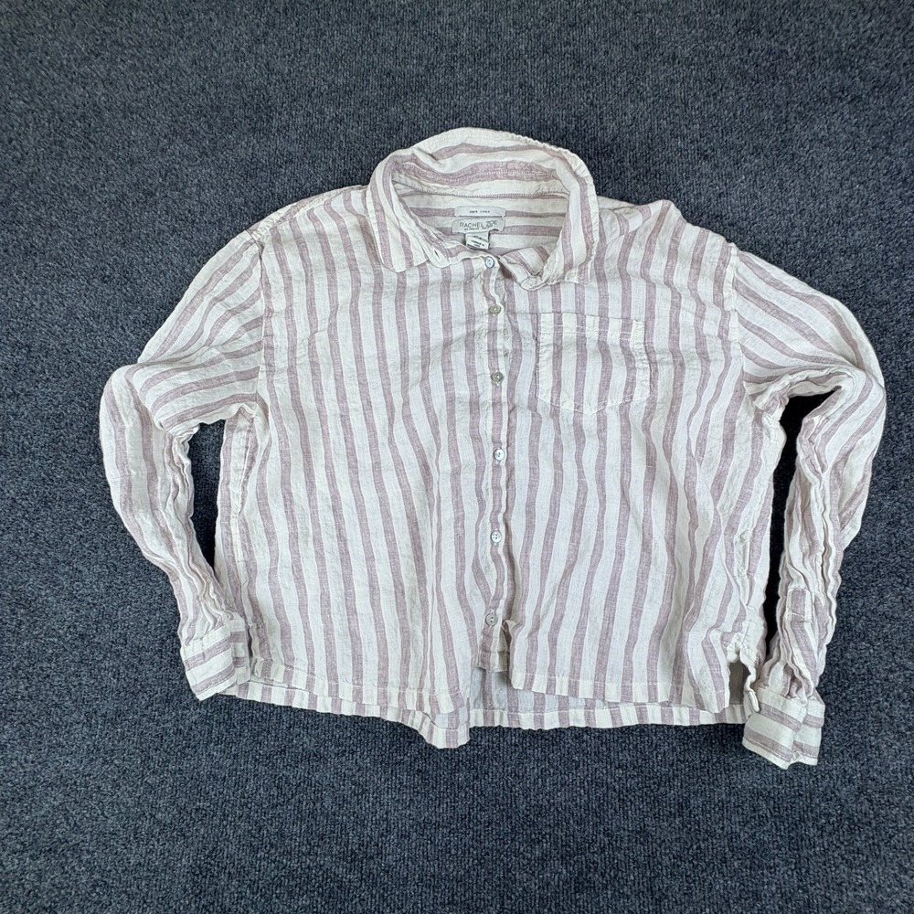 Rachel Zoe Cropped Shirt Womens Large White Dusty Pink Striped Linen Button Up